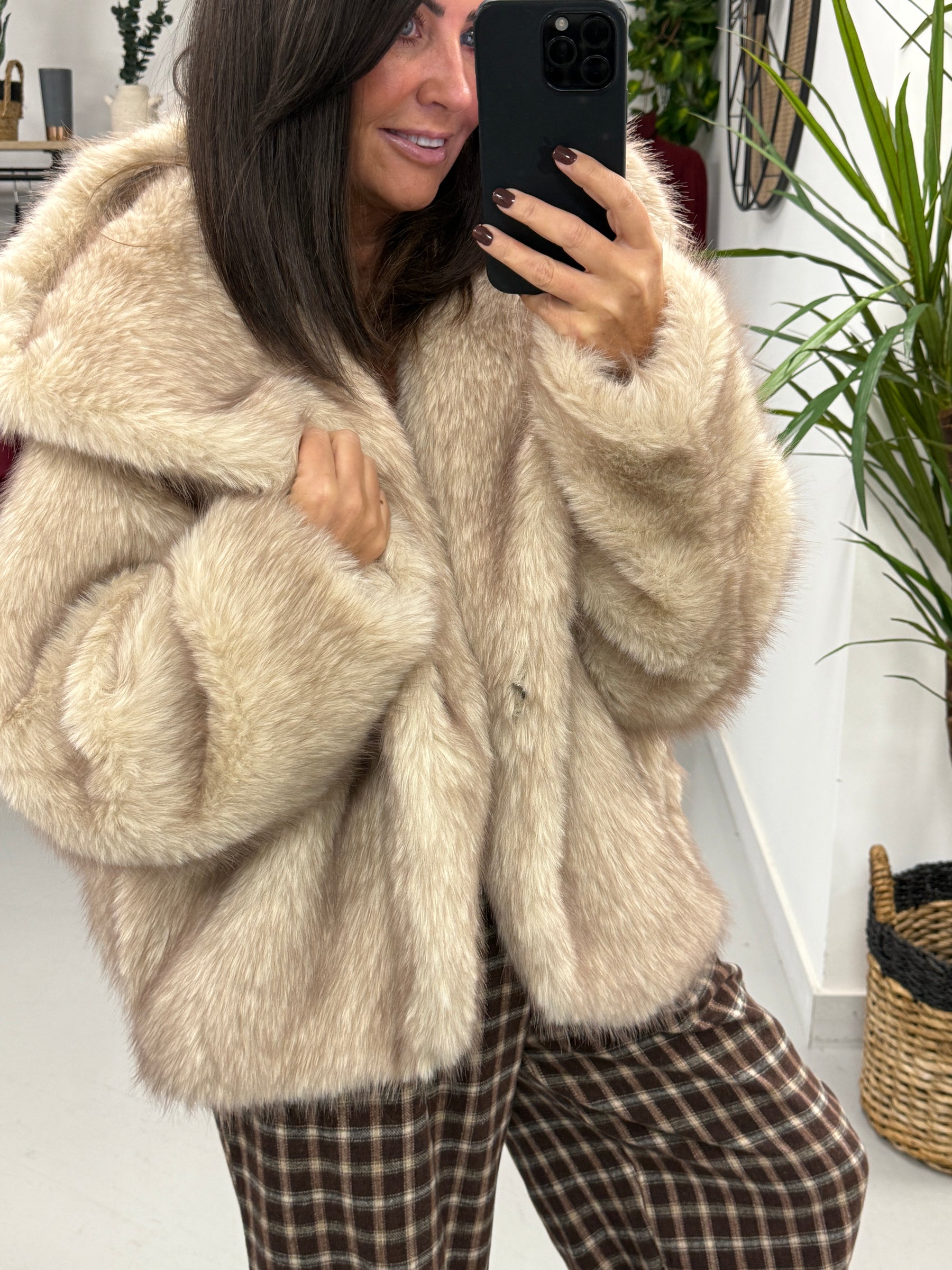 Cream Hooded Faux Fur