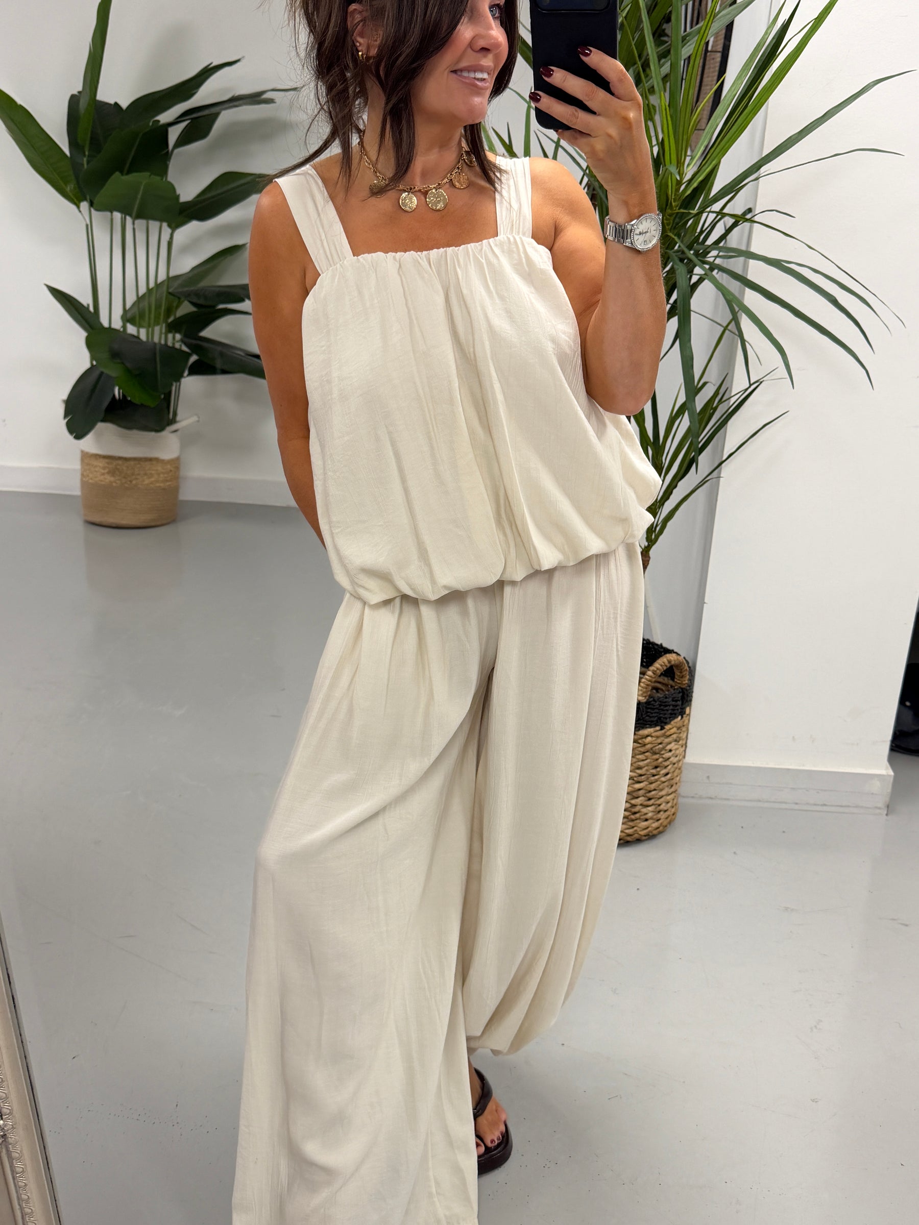 Crinkle Inspired Co Ord  - Cream
