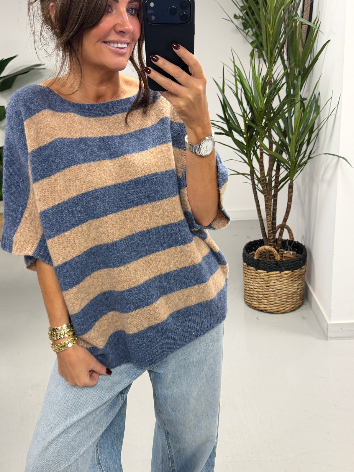 The Boat Neck Stripy Knit - Denim Blue/Oatmeal  (Size 8-16)