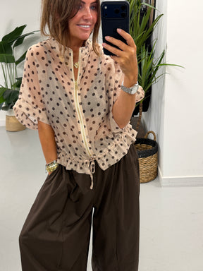 Lightweight Cropped Sleeve Jacket - Light Polka