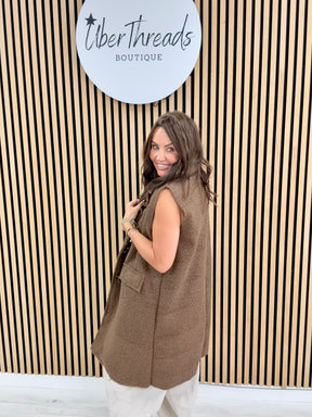 Longline Boucle Button Waistcoat - Chocolate