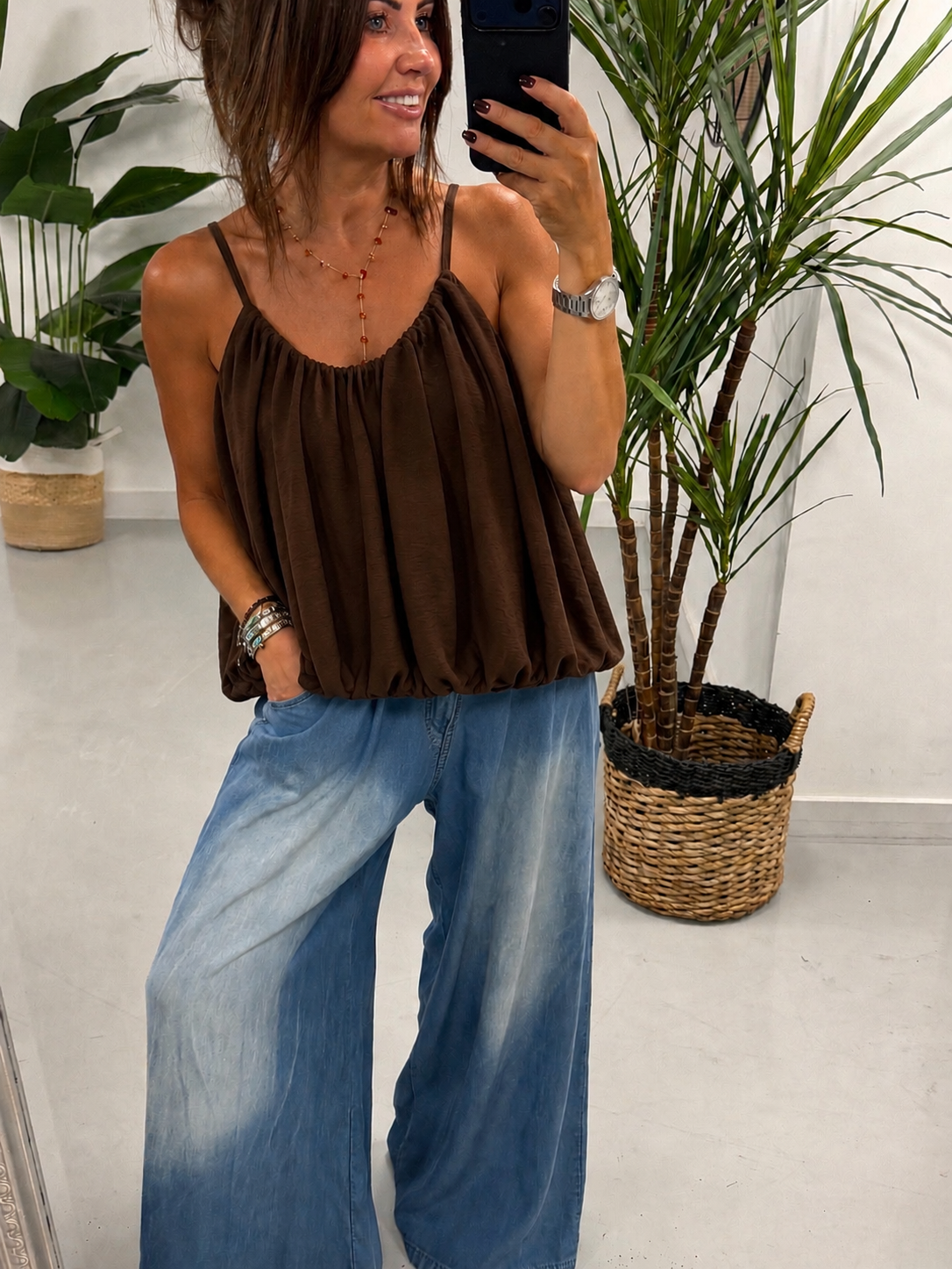 Bubble Hem Cami - Chocolate