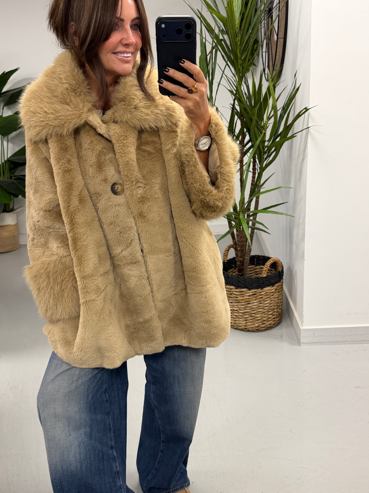 Kensington Faux Fur Swing Jacket - Camel