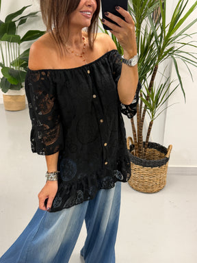 Lacey Button Bardot - Black