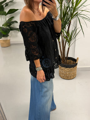 Lacey Button Bardot - Black