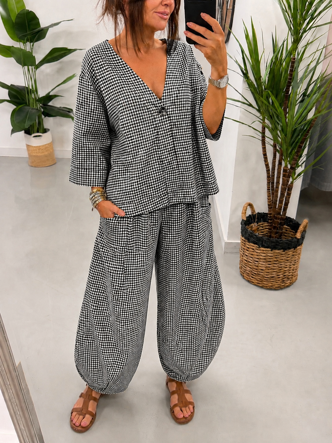 The Vichy Gingham Barrel Trouser - Black