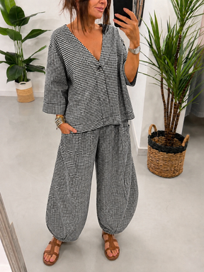 The Vichy Gingham Barrel Trouser - Black