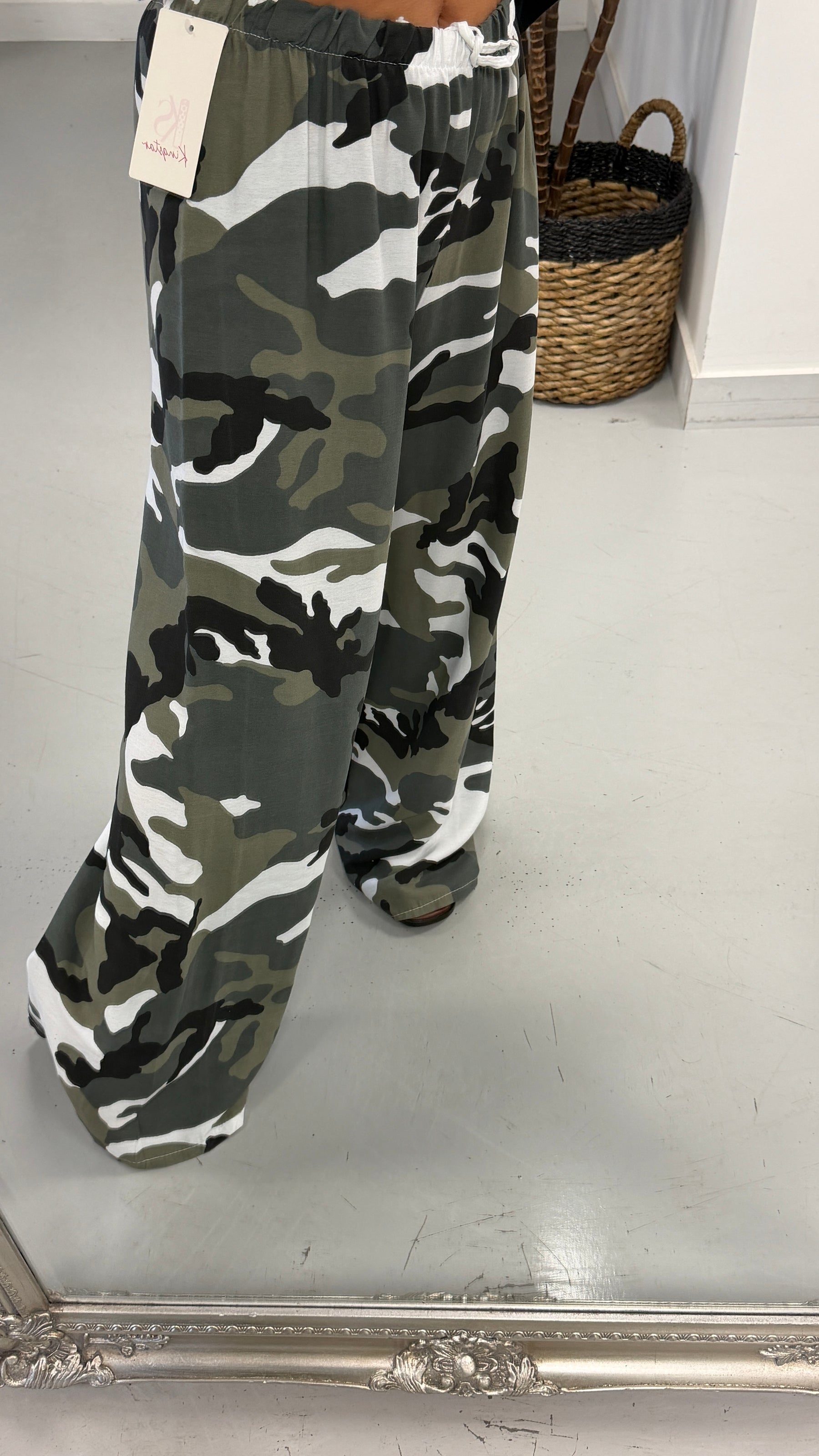 Camo Wide Leg Trousers - White
