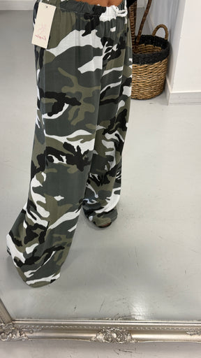 Camo Wide Leg Trousers - White