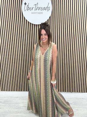 The Luxe Sleeveless Ziggy Maxi - Green/Gold