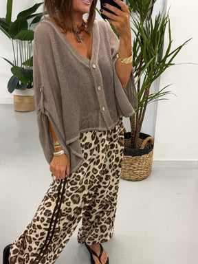 Mesh Button Cardigan - Taupe