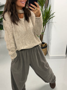 Slash Neck Knit  - Oatmeal (Size 12-18)