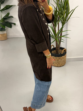 The Bronte Suedette Military Longline Jacket - Chocolate