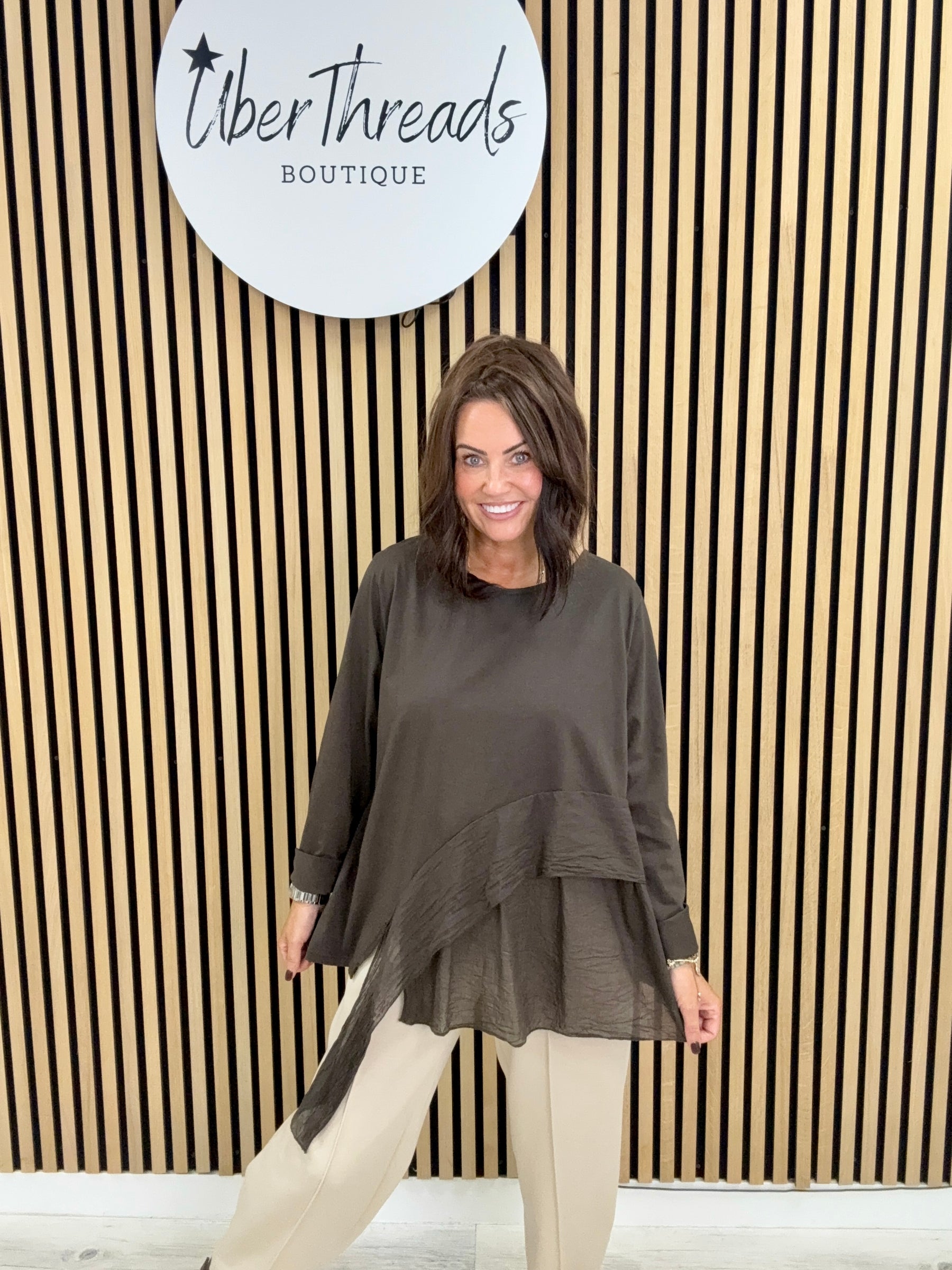 The Jersey Frill Cut Out Tunic - Dark Chocolate