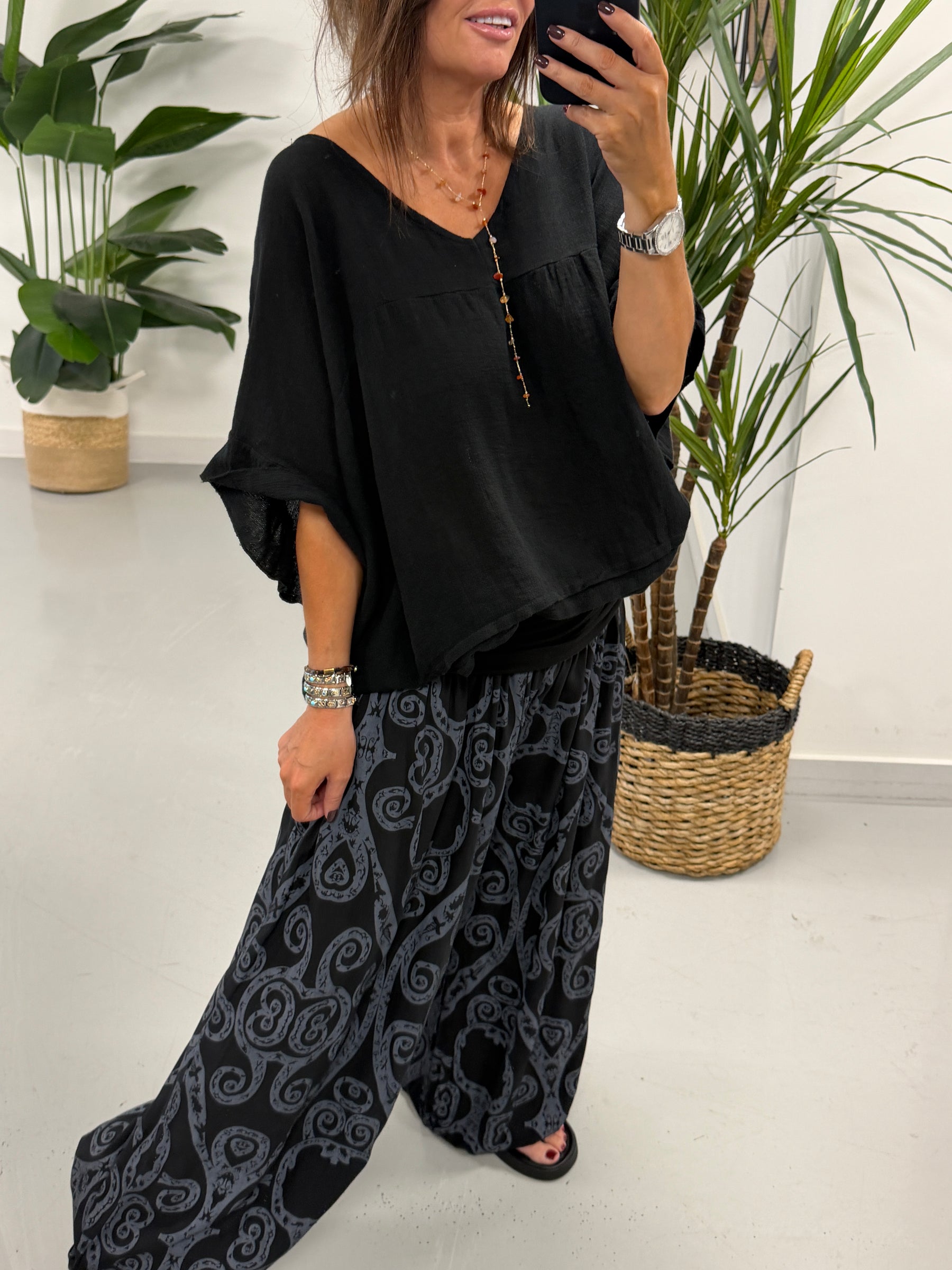 Ali Baba Slouch Pants - Black Swirl