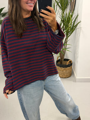 The Weekend Chill Stripe - Navy/Wine (Special Buy No Return) Size 10 - 16