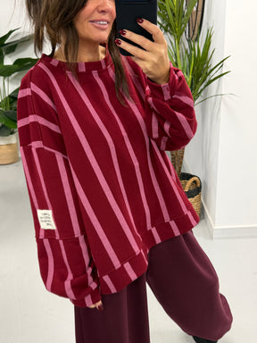 Sunset Stripe  “Life Isn’t Perfect” Sweater - Wine/Pink