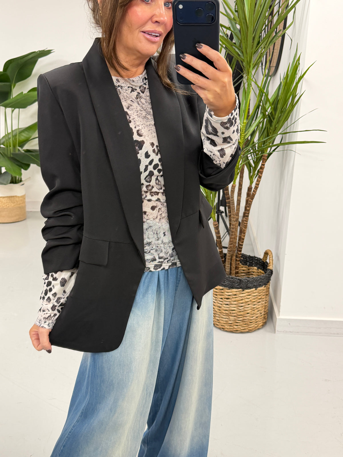 Ruched Sleeve Blazer - Black (Std sizes)