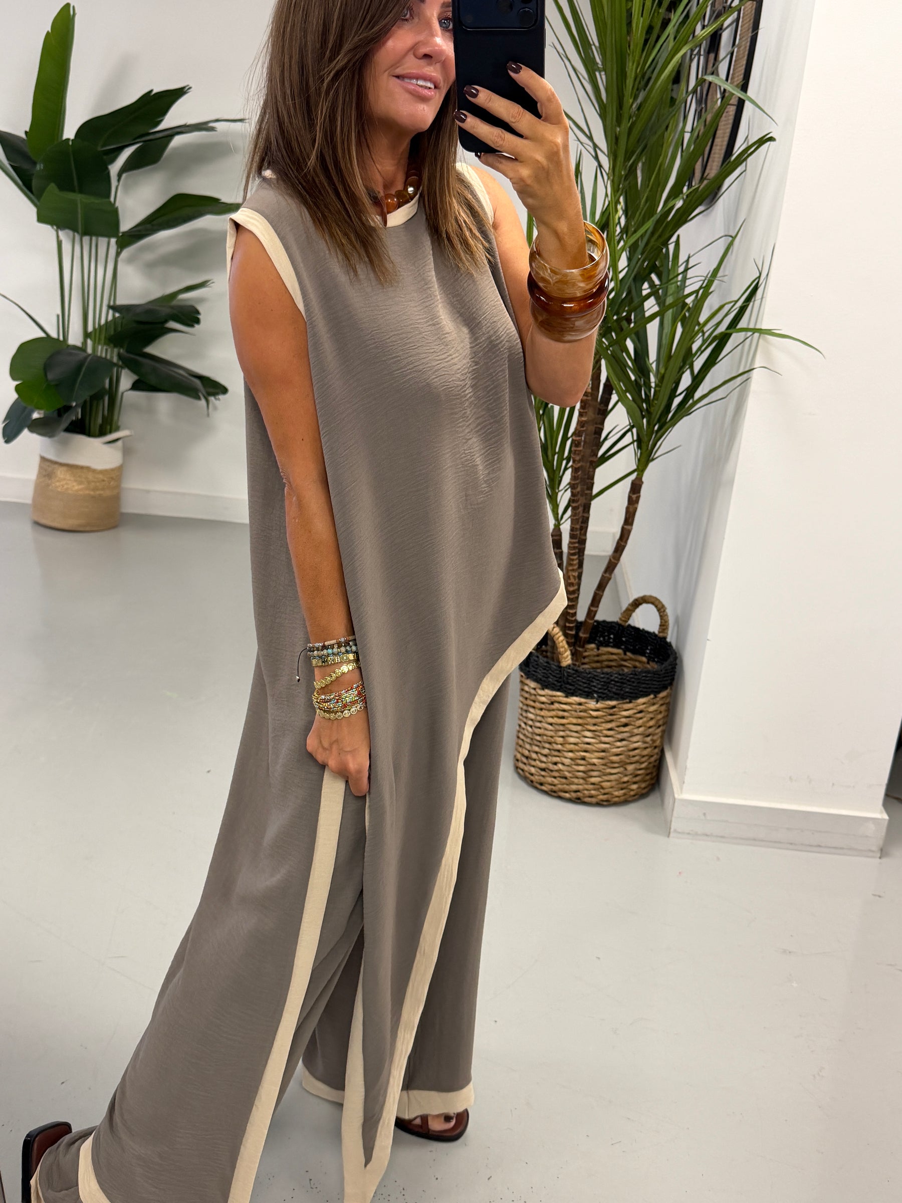 Two Tone Asymmetric Co-ord - Pebble