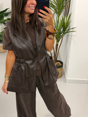 Soft Touch PU Gilet - Chocolate
