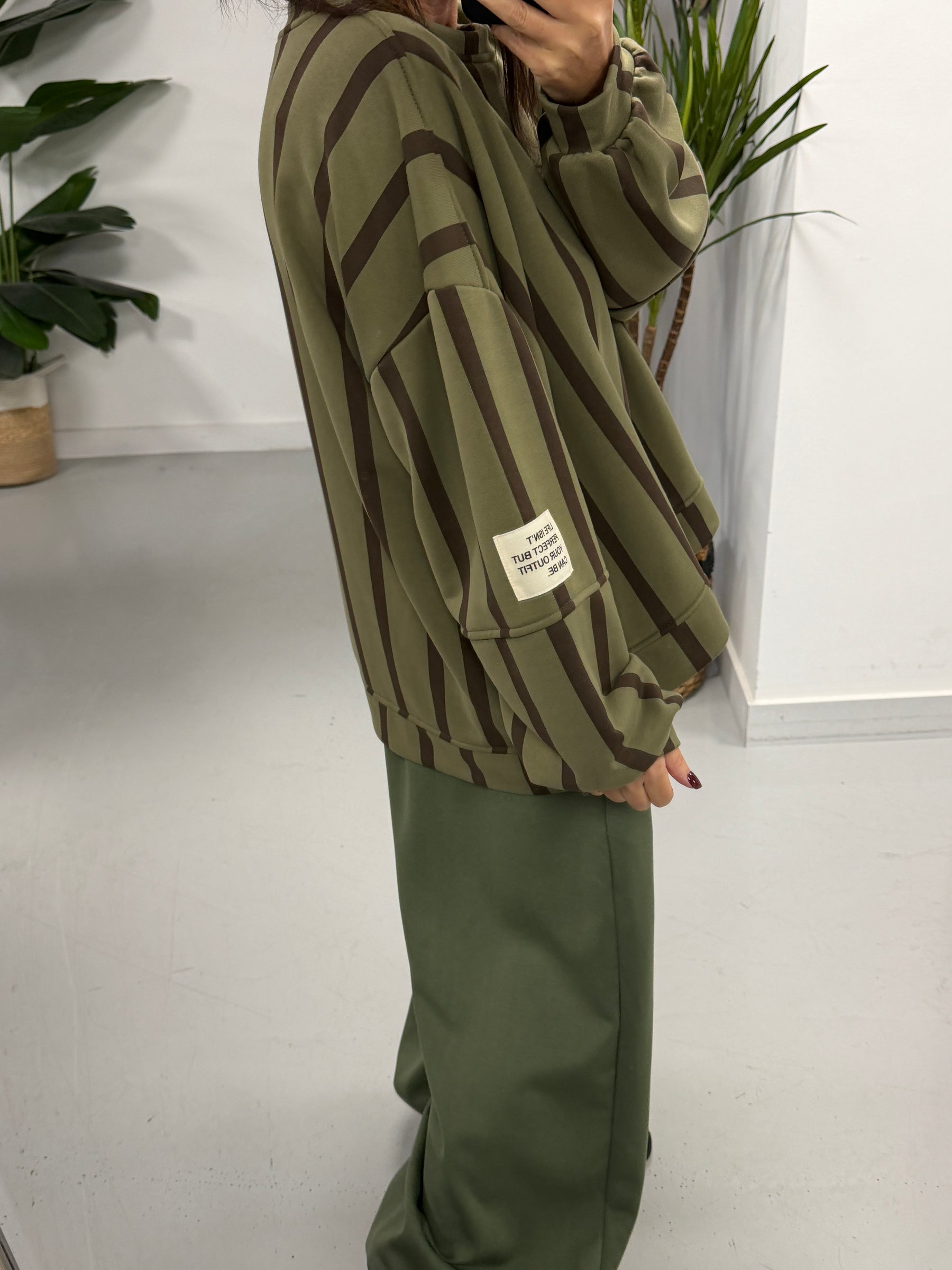 Sunset Stripe  “Life Isn’t Perfect” Sweater - Khaki/Chocolate