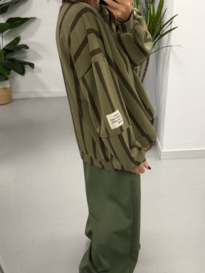 Sunset Stripe  “Life Isn’t Perfect” Sweater - Khaki/Chocolate