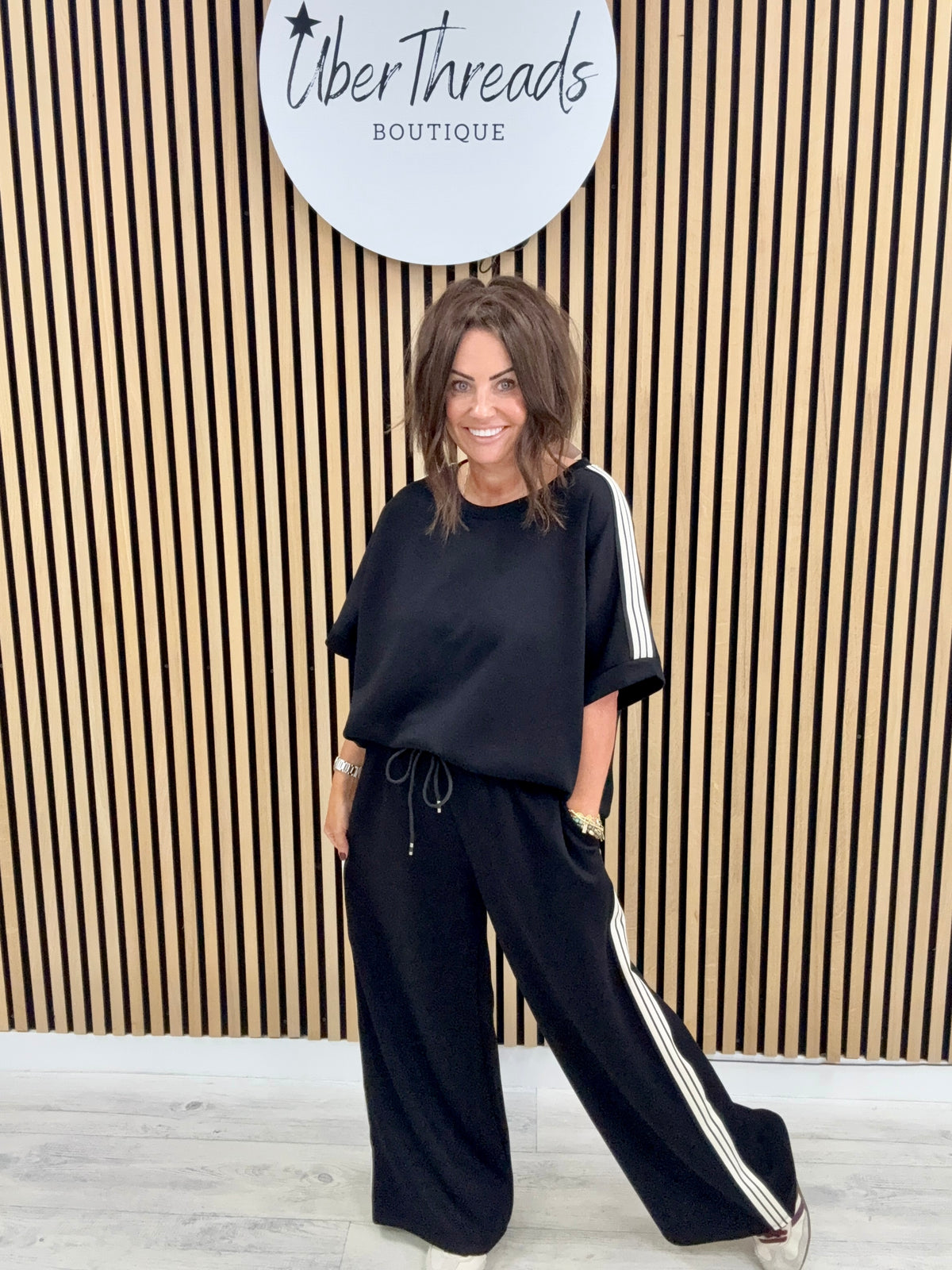 The Autumn Stripe Lounge Set - Black