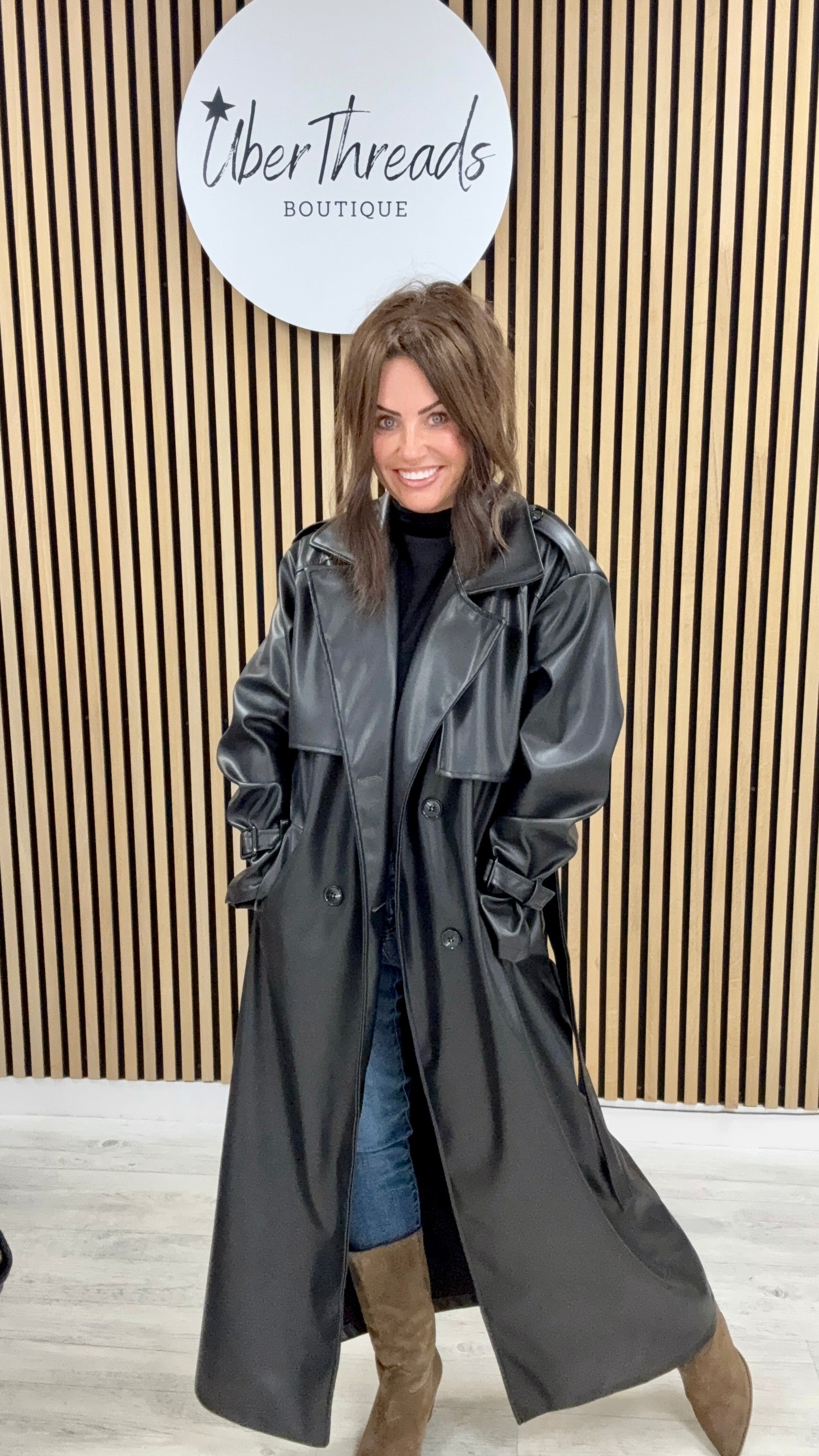 Chelsea PU Trench Coat - Black