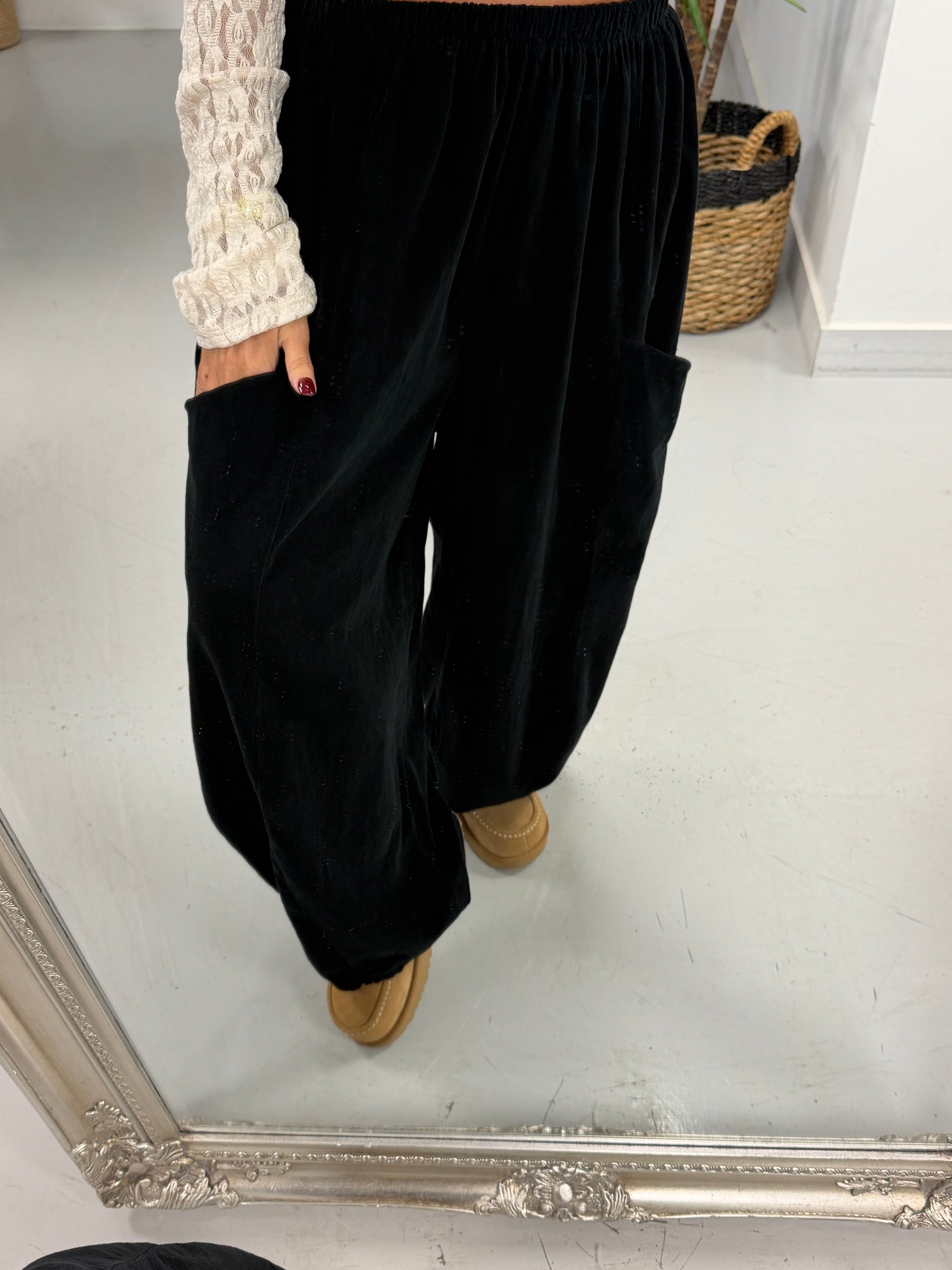 The Barrel Pocket Needlecord Joggers - Black (Size 10-18)