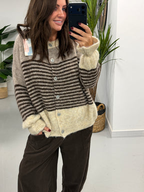 Rustic Stripe Knit Cardigan - Mocha/Chocolate (Size 10-18)