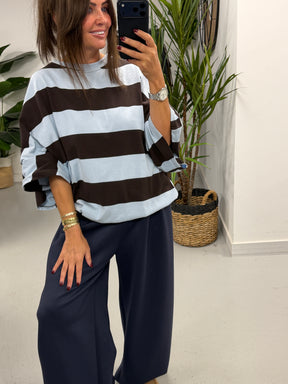 Sunset Stripe Elasticated Hem - Blue/Chocolate  (Size 10-16)