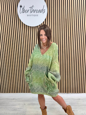 The Harlow Fringed Pocket Knit - Green