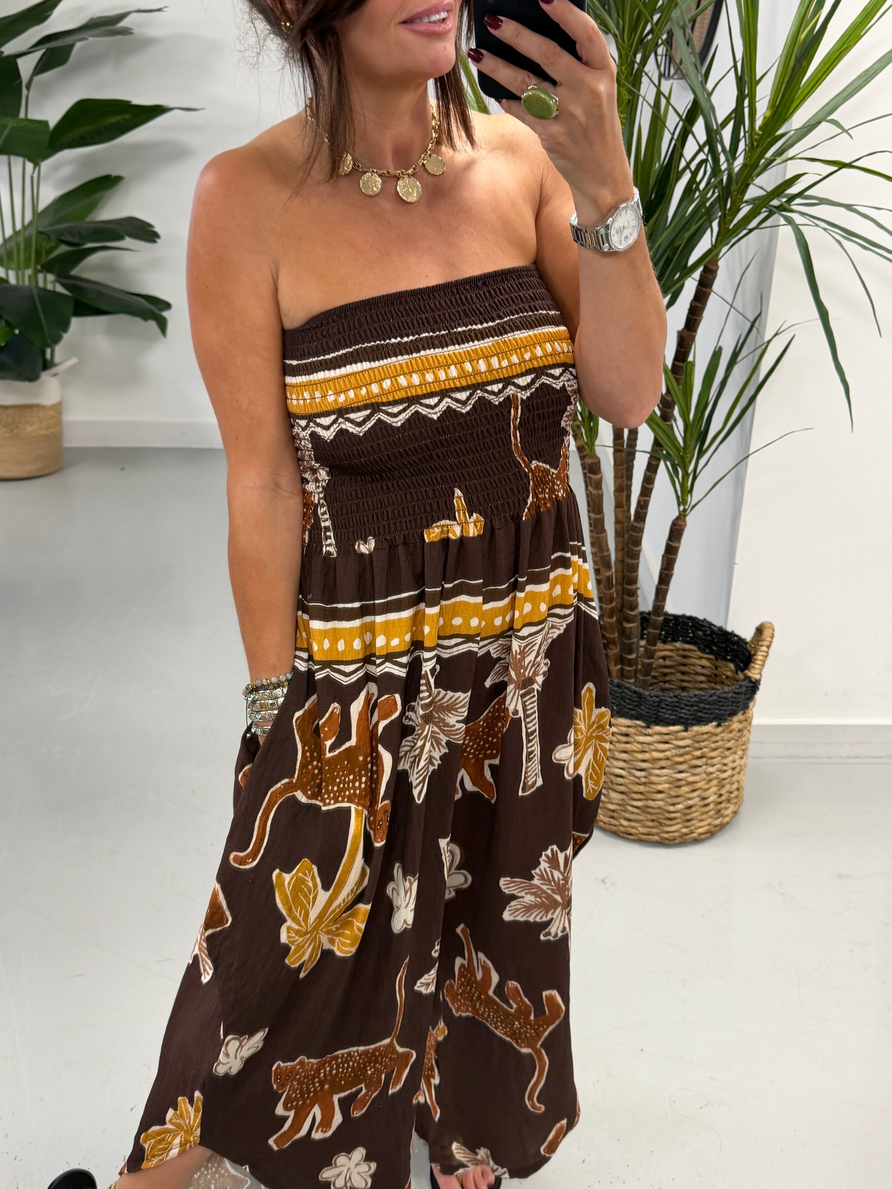 Funky Animal Bandeau Jumpsuit  - Chocolate