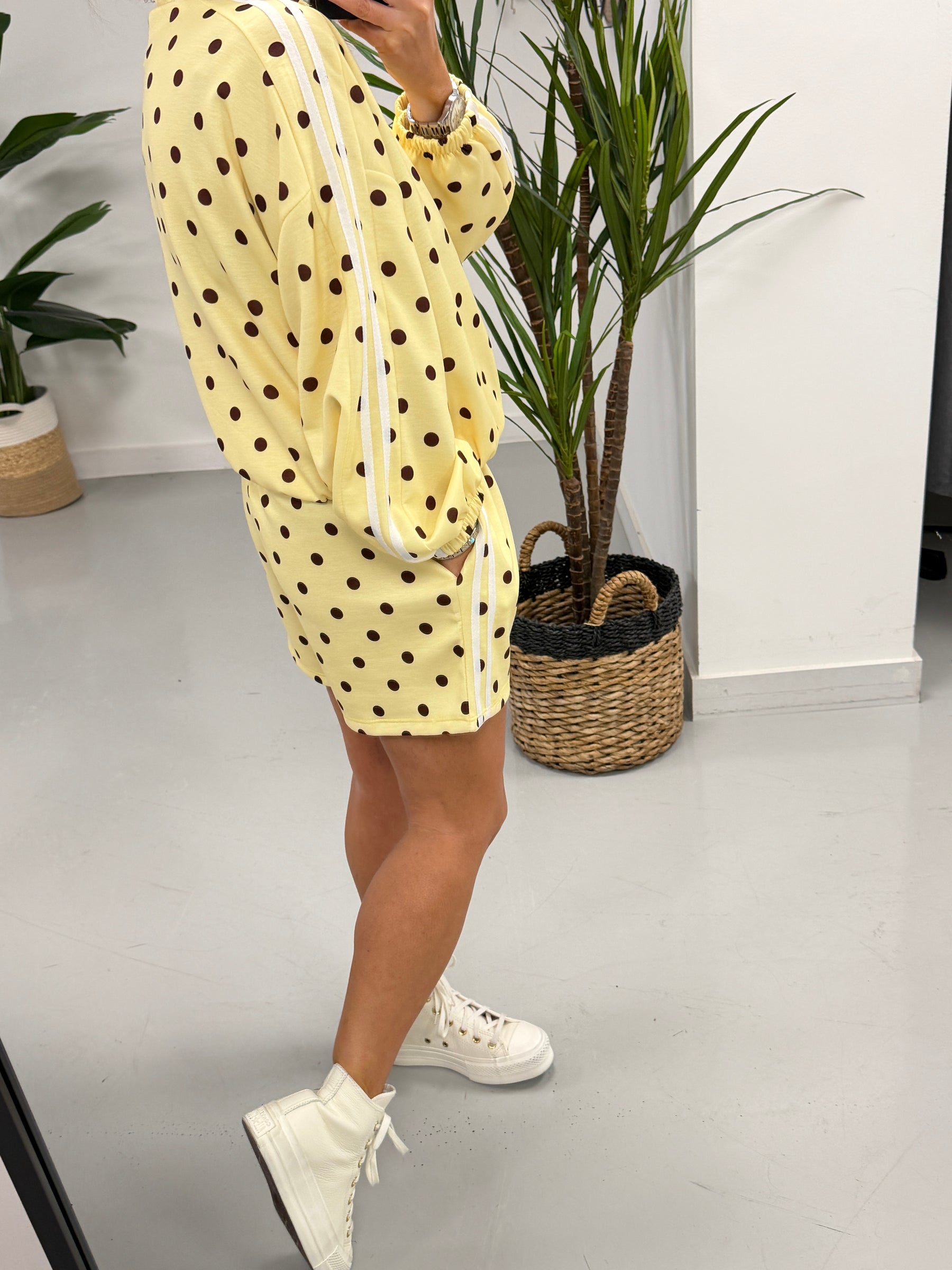 The Polka Stripe Short Set - Lemon/Chocolate