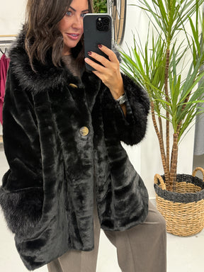 Kensington Faux Fur Swing Jacket - Black