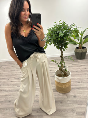 The Casey Belted Wide Leg Trousers - Stone
