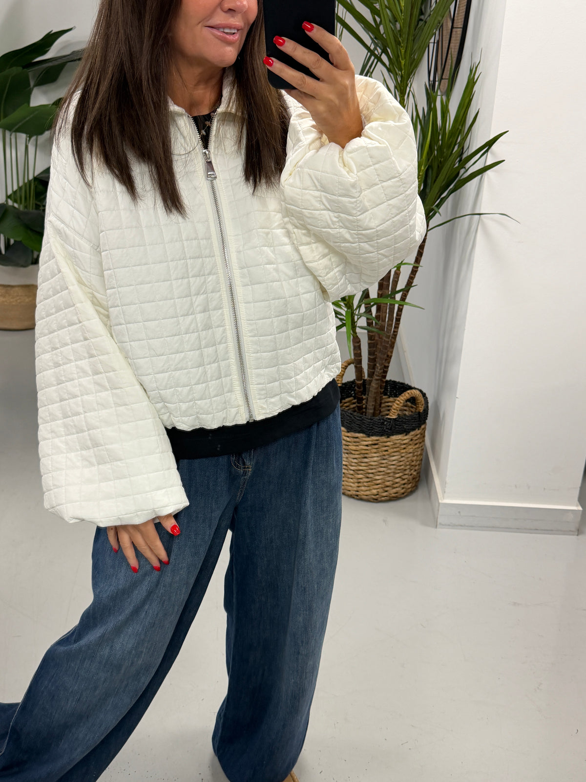 Lightweight Quilted Bomber - Cream