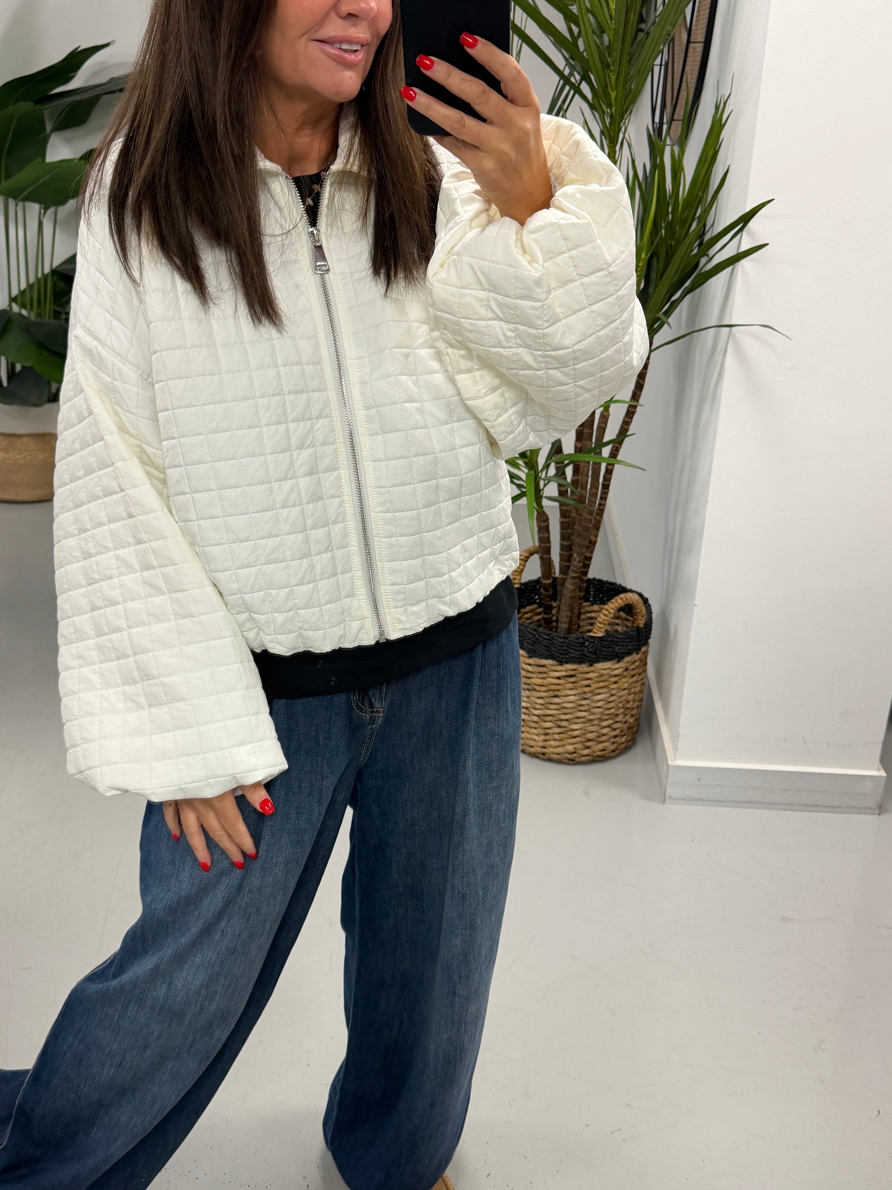 Lightweight Quilted Bomber - Cream