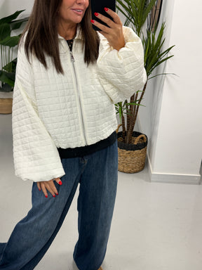 Lightweight Quilted Bomber - Cream