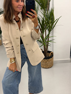 Military Ruched Sleeve Blazer - Cream