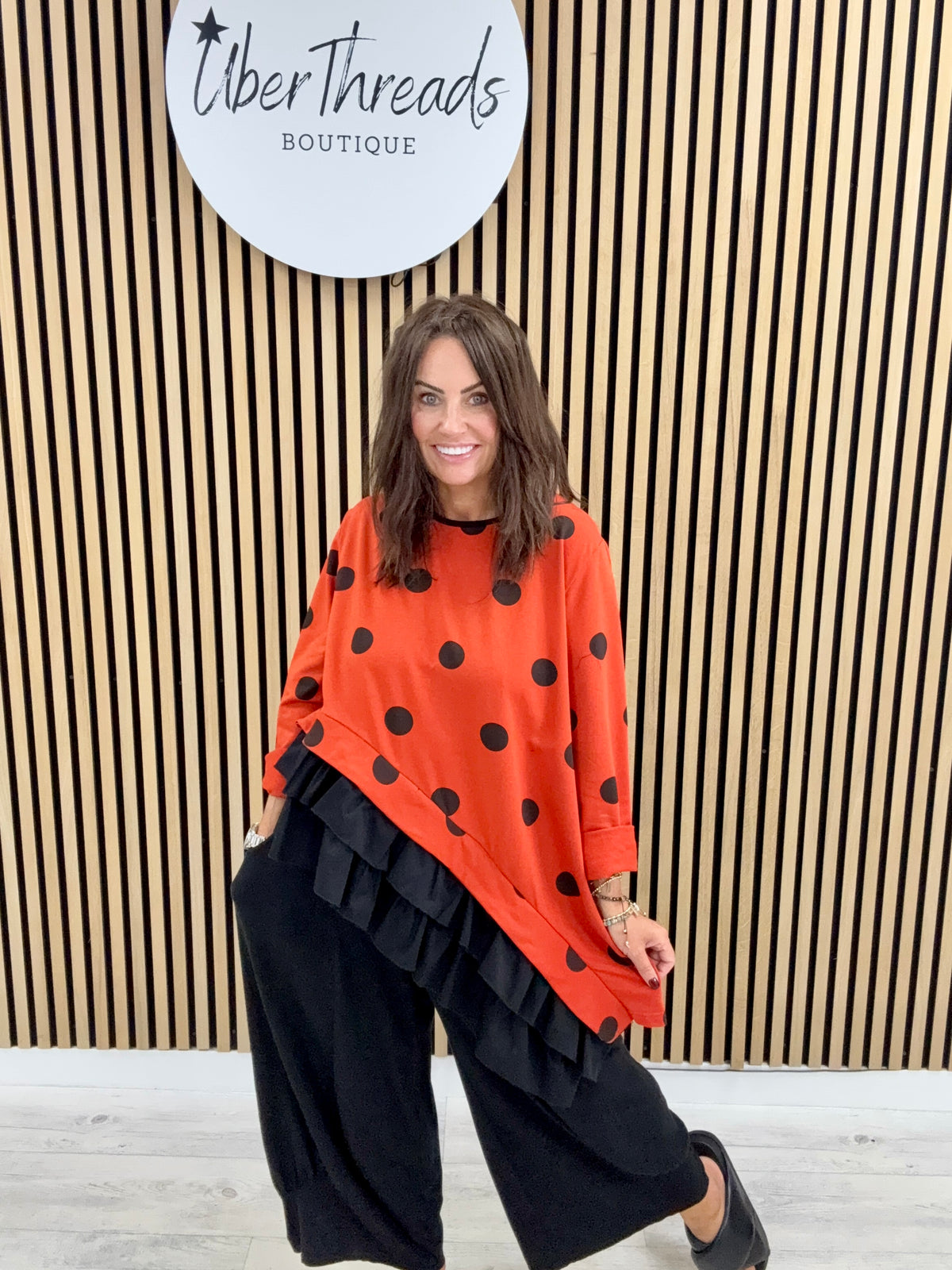 I.D Clothing Polka Dot Frill Tunic - Orange