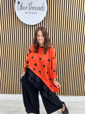 I.D Clothing Polka Dot Frill Tunic - Orange
