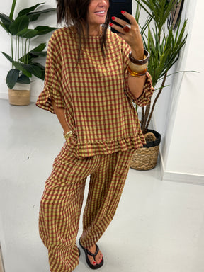 The Autumn Check Ruffle Tunic - Pistachio