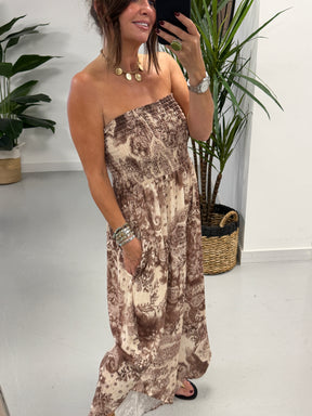 The Paisley Bandeau Jumpsuit- Taupe