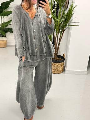 Sahara Ruffle Button Blouse - Charcoal