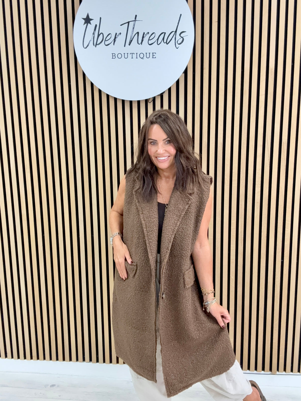 Longline Boucle Button Waistcoat - Chocolate