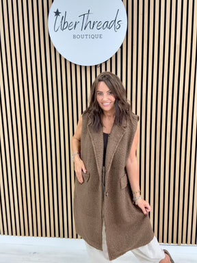 Longline Boucle Button Waistcoat - Chocolate