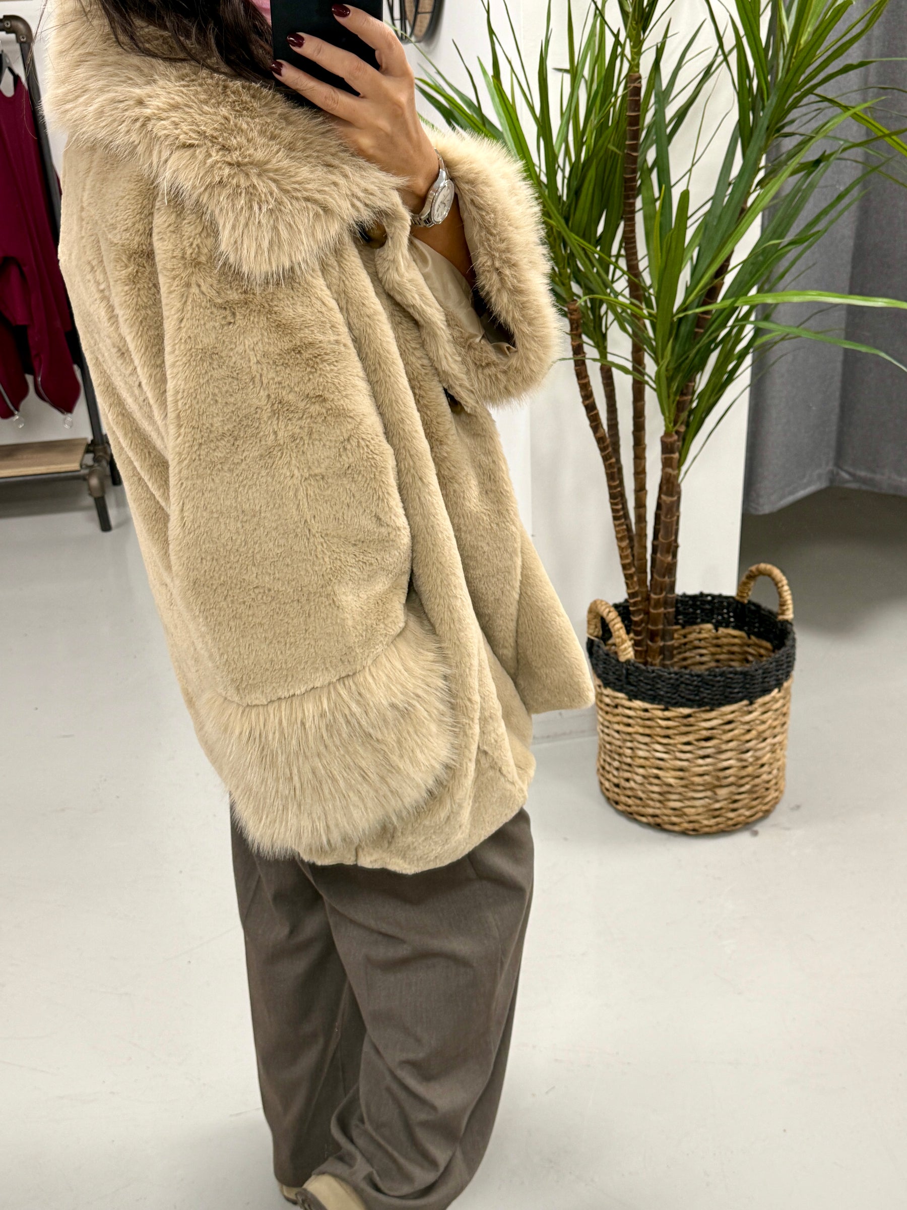 Kensington Faux Fur Swing Jacket - Camel