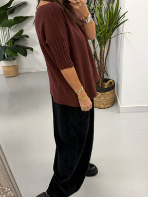 Crop Sleeve Boat Neck Knit - Aubergine (Size 10 - 16)