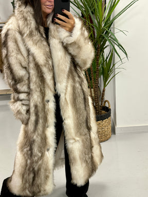 The St Moritz Longline Faux Fur Coat - Cream/Taupe (fitting size 16-20)